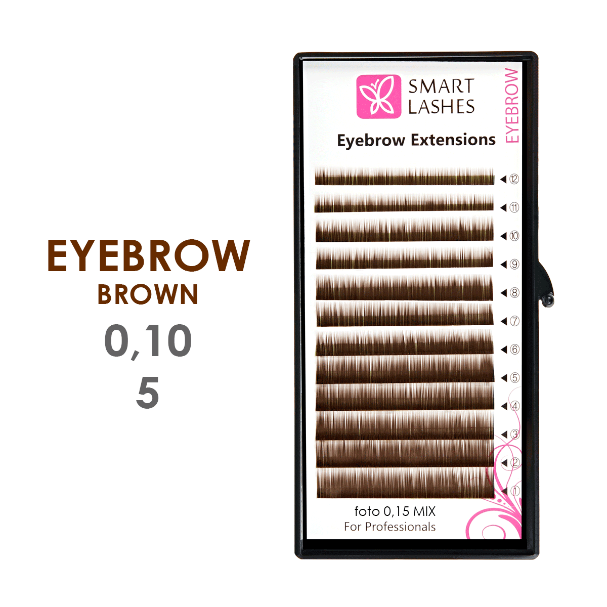 Středněhnědé umělé obočí - 0,10 mm x 05 mm - 12 řádků | Smart Lashes