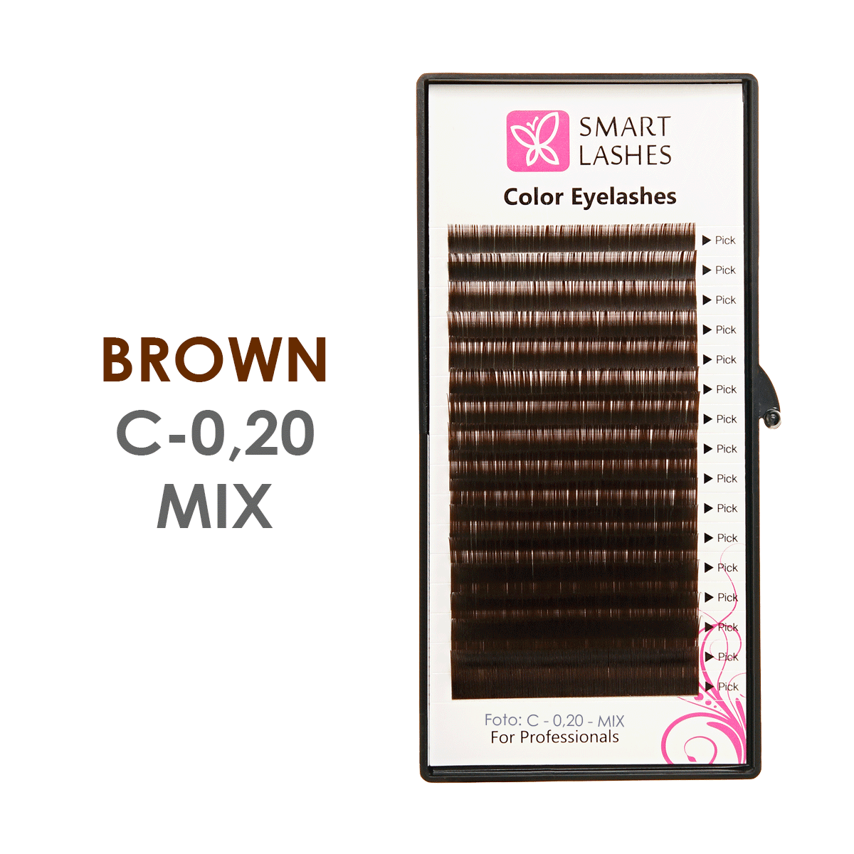 Hnědé řasy - C - 0,20 mm x 8 - 15 mm - 16 řádků | Smart Lashes