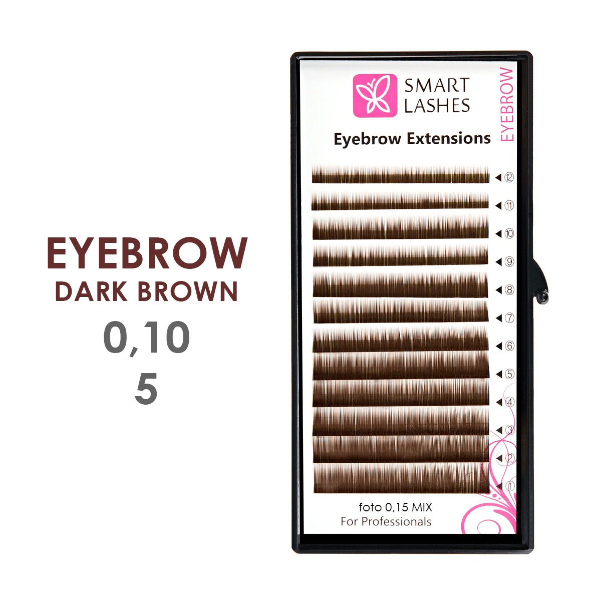 Tmavohnědé umělé obočí - 0,10 mm x 05 mm - 12 řádků | Smart Lashes