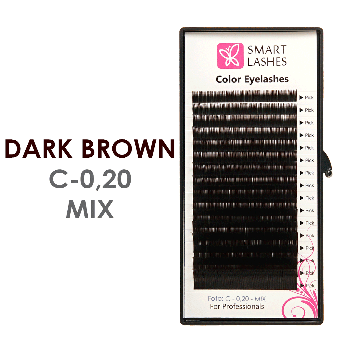 Tmavohnědé řasy - C - 0,20 mm x 8 - 15 mm - 16 řádků | Smart Lashes