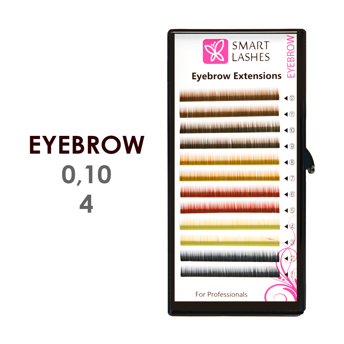 Barevný MIX umělé obočí - 0,10 mm x 04 mm - 12 řádků | Smart Lashes