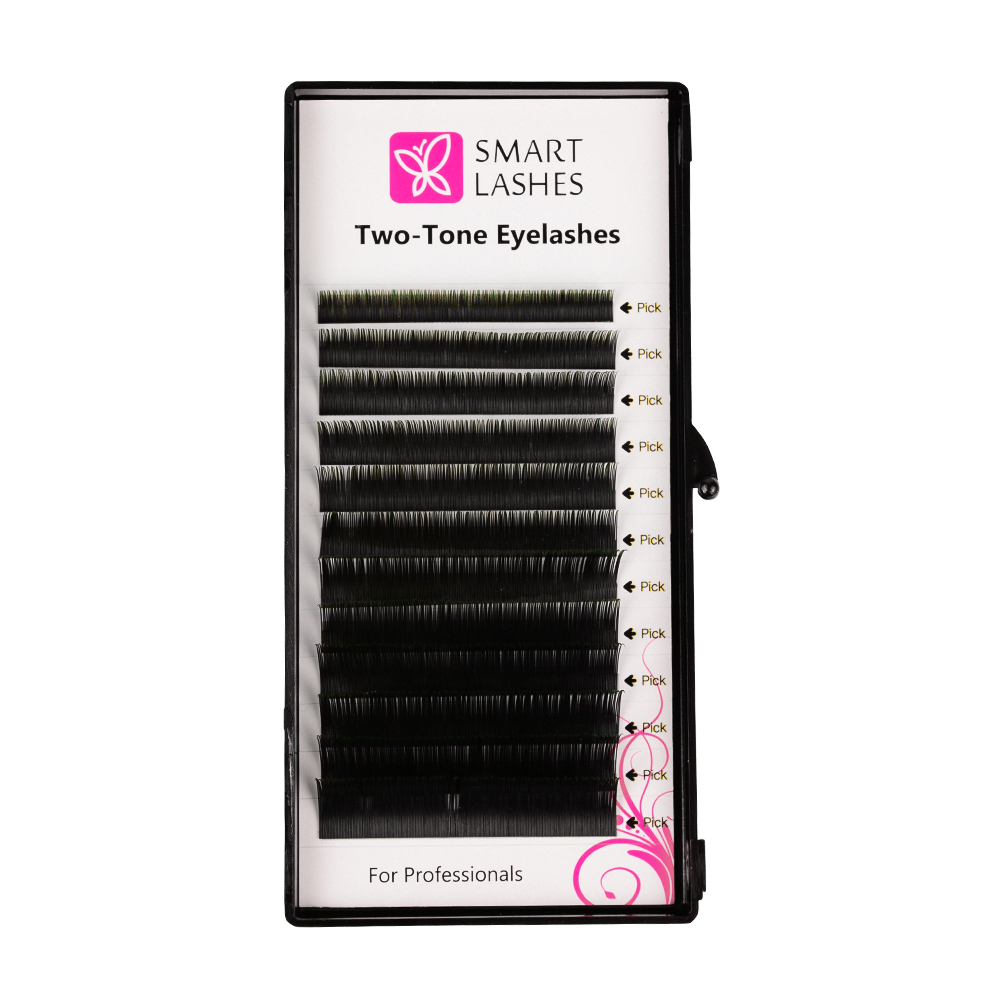 Ombré řasy - zelené a černé - C - 0.20 mm - MIX | Smart Lashes