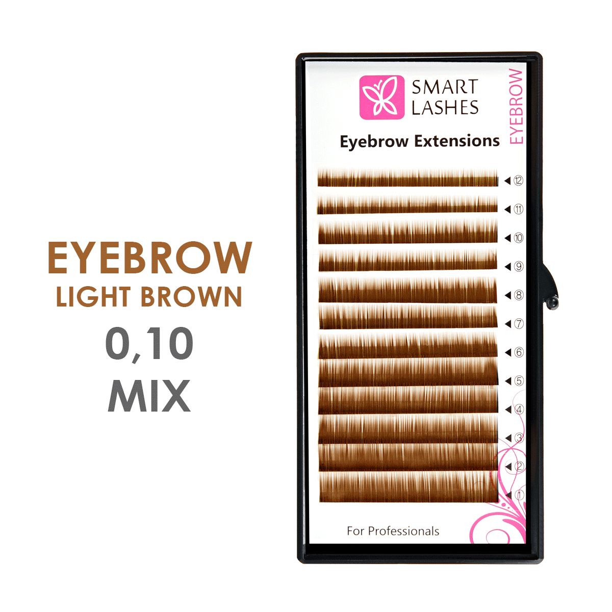 Světlehnědé umělé obočí MIX - 0,10 mm x 4 - 8 mm - 12 řádků  | Smart Lashes