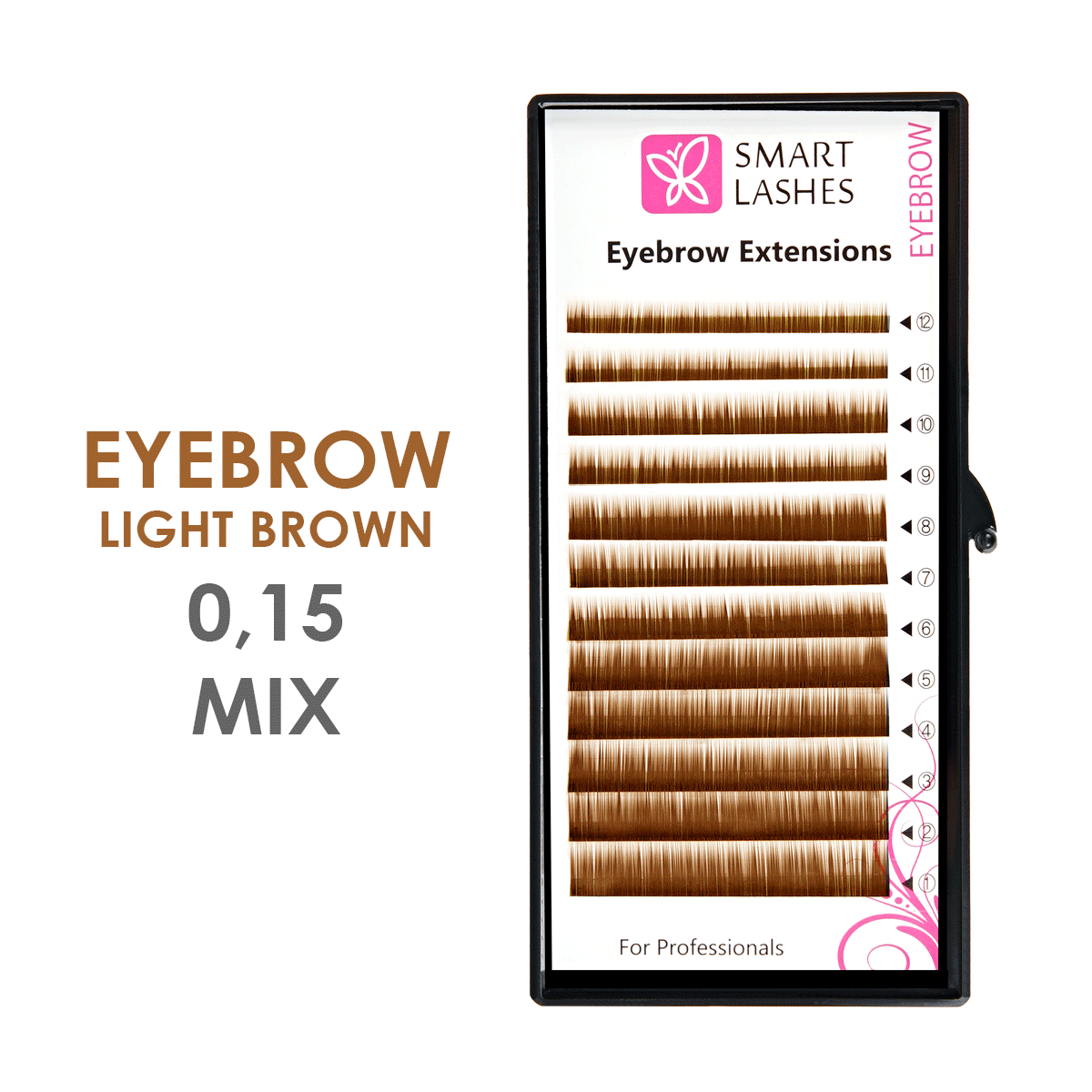 Světlehnědé umělé obočí MIX - 0,15 mm x 4 - 8 mm - 12 řádků  | Smart Lashes
