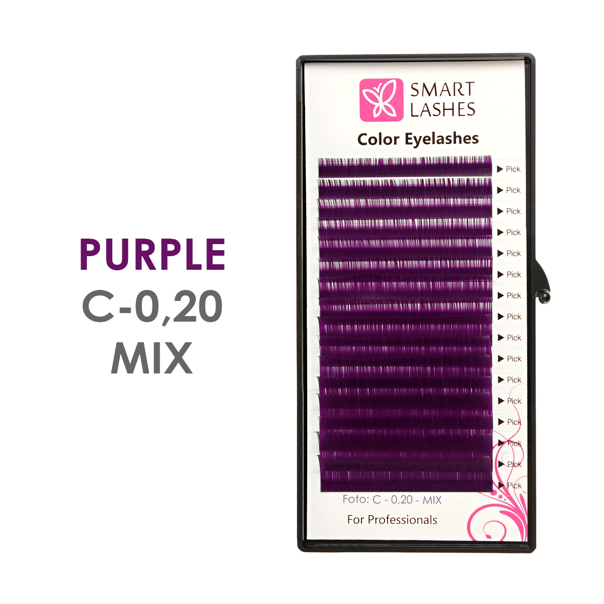 Fialové řasy - C - 0,20 mm x 8 - 15 mm - 16 řádků | Smart Lashes