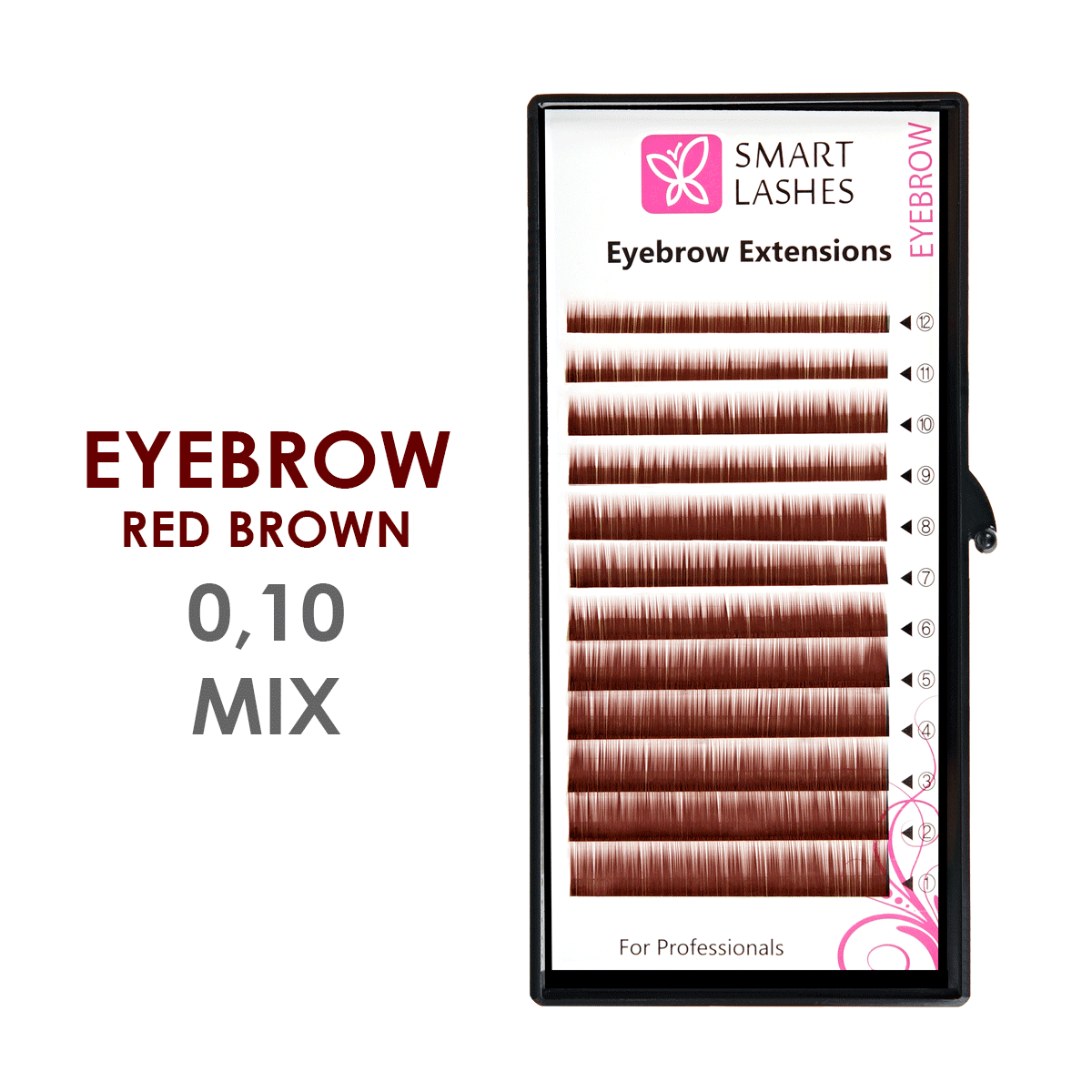 Červenohnědé umělé obočí MIX - 0,10 mm x 4 - 8 mm - 12 řádků | Smart Lashes